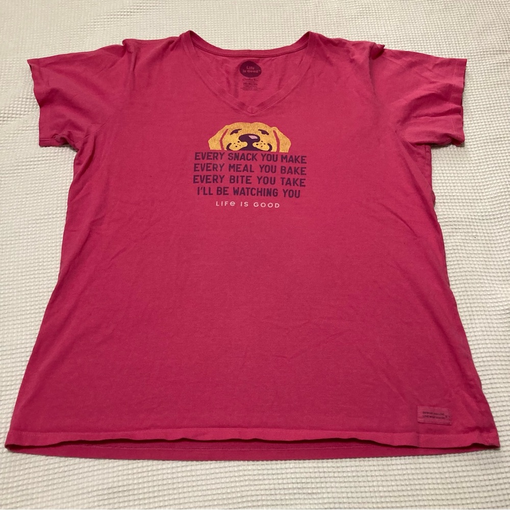 Life is Good XL Pink Dog Graphic Crusher Tee Classic Fit Fun Graphic Tee Comfy